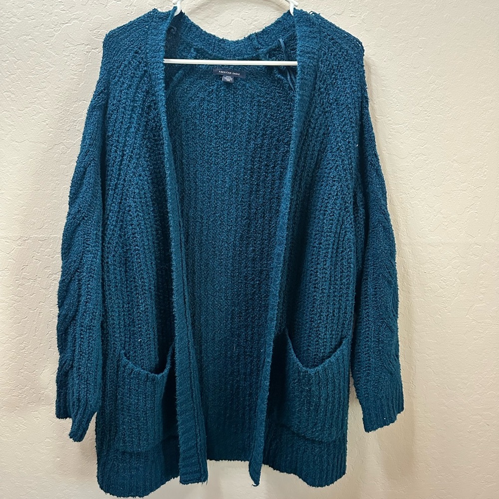 American Eagle Outfitters Teal Open-Front Cardigan